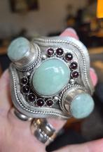 Zilveren (925) MEXICO/ NAVAJO/ TOUAREG armband JADE/ GRANAAT, Ophalen, Zo goed als nieuw, Met edelsteen, Zilver