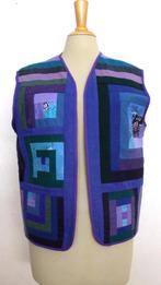 Prachtig handgemaakt patchwork gilet! L, Verzenden, Zo goed als nieuw, Maat 42/44 (L), Blauw