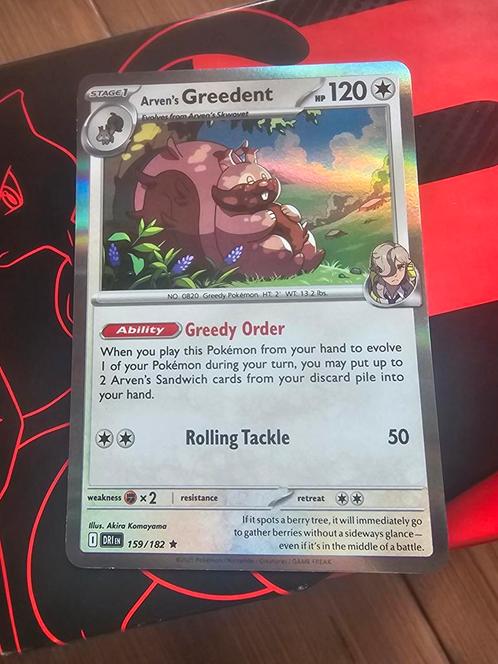 Pokémon kaart - Destined Rivals - Arven's Greedent 159/182, Hobby en Vrije tijd, Verzamelkaartspellen | Pokémon, Nieuw, Losse kaart