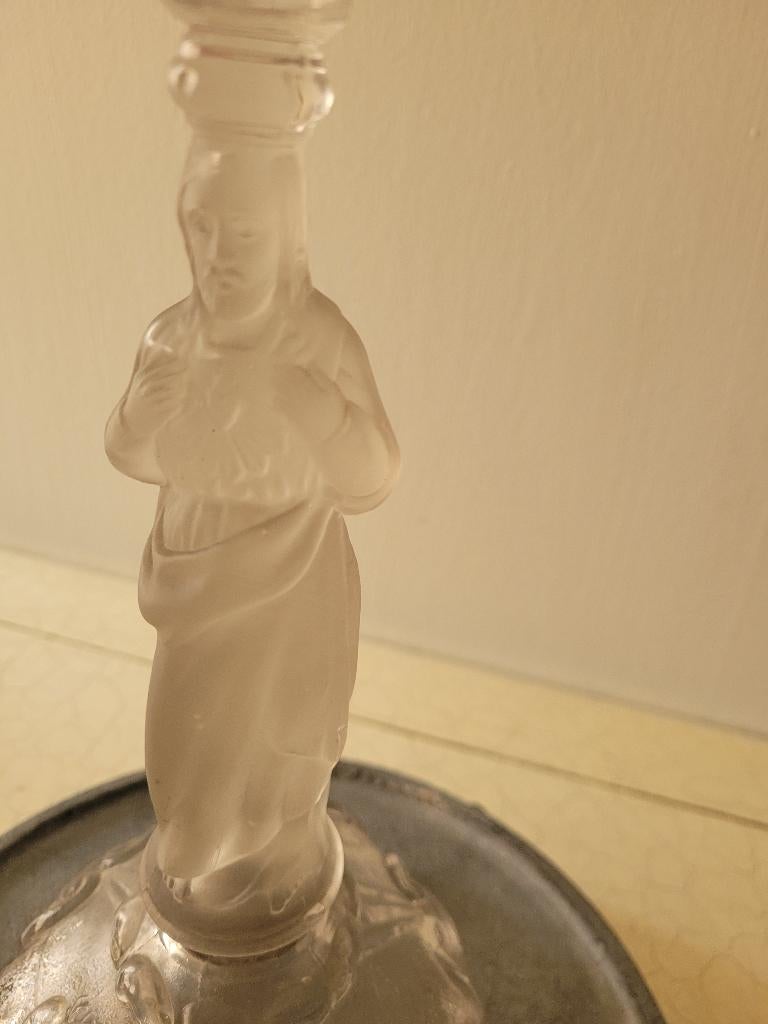 Antieke kandelaar Val St Lambert glas Heilig Hart, Antiek en Kunst, Ophalen of Verzenden, Glas