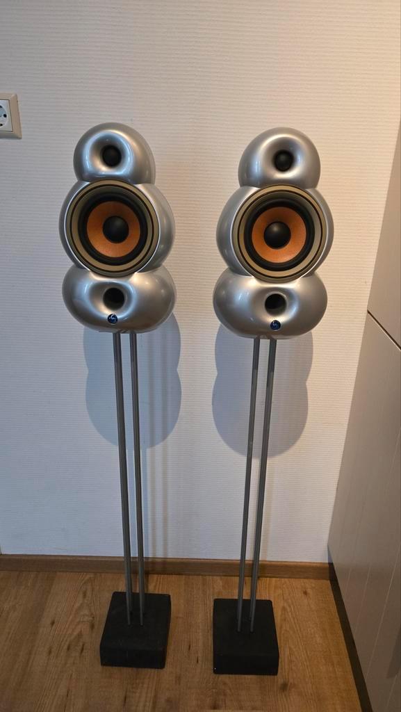 Blueroom Scandyna Minipod Zilver Speakers met stands&Spikes, Audio, Tv en Foto, Luidsprekers, Gebruikt, Front, Rear of Stereo speakers