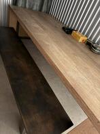 Te koop: Eikenhouten eettafel (op maat) + stoelen & bench!, Ophalen, Gebruikt, Eikenhout, 200 cm of meer