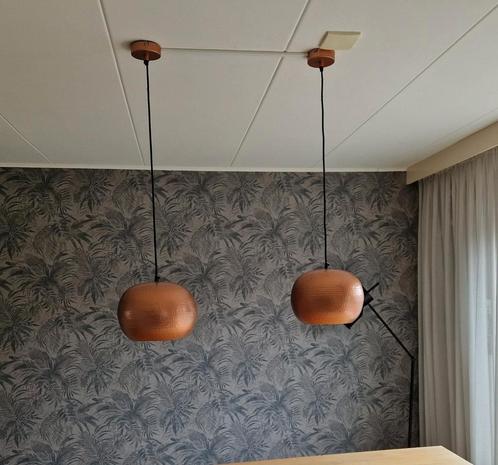 2 hanglampen / eetkamer lampen. brons / koper, Huis en Inrichting, Lampen | Hanglampen, Zo goed als nieuw, Minder dan 50 cm, Metaal