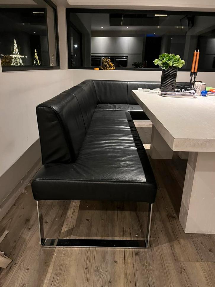 Prachtige leren eetkamerbank + 3 stoelen, Huis en Inrichting, Complete eetkamers, Gebruikt, Minder dan 4 stoelen, Ophalen of Verzenden