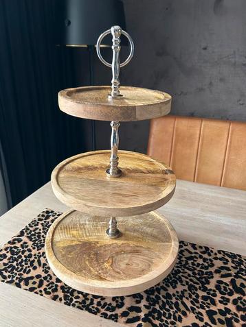 H&S-Collection-Etagère-3-laags-50-cm-hout-zilverkleurig beschikbaar voor biedingen