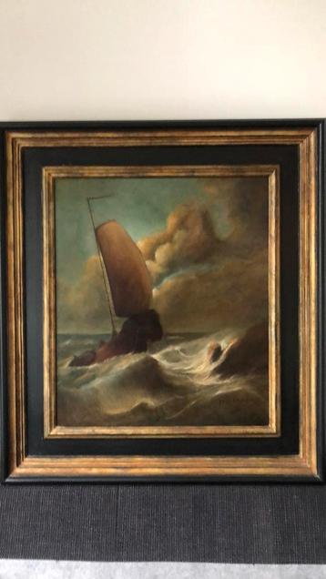 ‘ STORM OP ZEE ‘ olieverf op paneel 68 x 58 cm beschikbaar voor biedingen