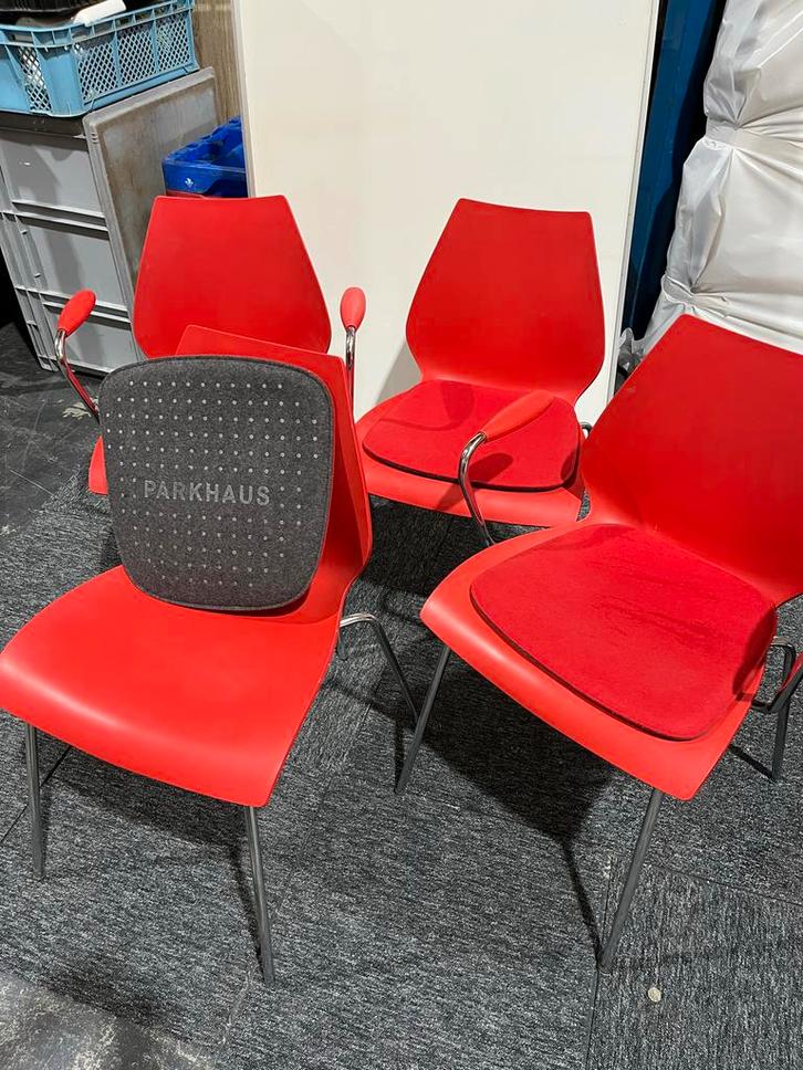 Set van 4 rode KARTELL type Maui, Huis en Inrichting, Stoelen, Gebruikt, Vier, Kunststof, Rood, Ophalen