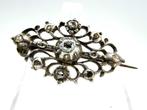 Antieke zilveren broche met 11 roosdiamanten, Sieraden, Tassen en Uiterlijk, Antieke sieraden, Verzenden, Zilver, Broche, Met edelsteen