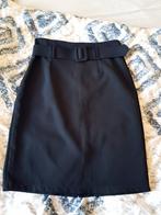 Zwarte klassieke midi rok met riem, Maat 38/40 (M), Made in Italy, Zwart, Ophalen of Verzenden