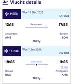 Vliegticket Amsterdam-Bonaire-Amsterdam, Eén persoon, Met bestemming of datum, Buitenland, Vliegtuig