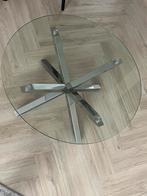 Glazen Salontafel met Chrome Onderstel, Huis en Inrichting, Tafels | Salontafels, Ophalen, Gebruikt, Rond, 50 tot 100 cm