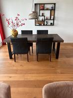 Eettafel met 4 leren stoelen., Ophalen, Zo goed als nieuw, 4 tot 6 stoelen