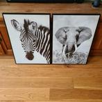 Twee Prachtige schilderijen zebra en olifant, Huis en Inrichting, Ophalen, Minder dan 50 cm, Schilderij, Minder dan 50 cm