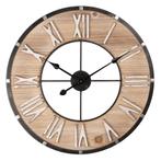 Clayre & Eef Wandklok Ø 60 cm Bruin Hout, Ophalen of Verzenden, Nieuw, Analoog, Wandklok