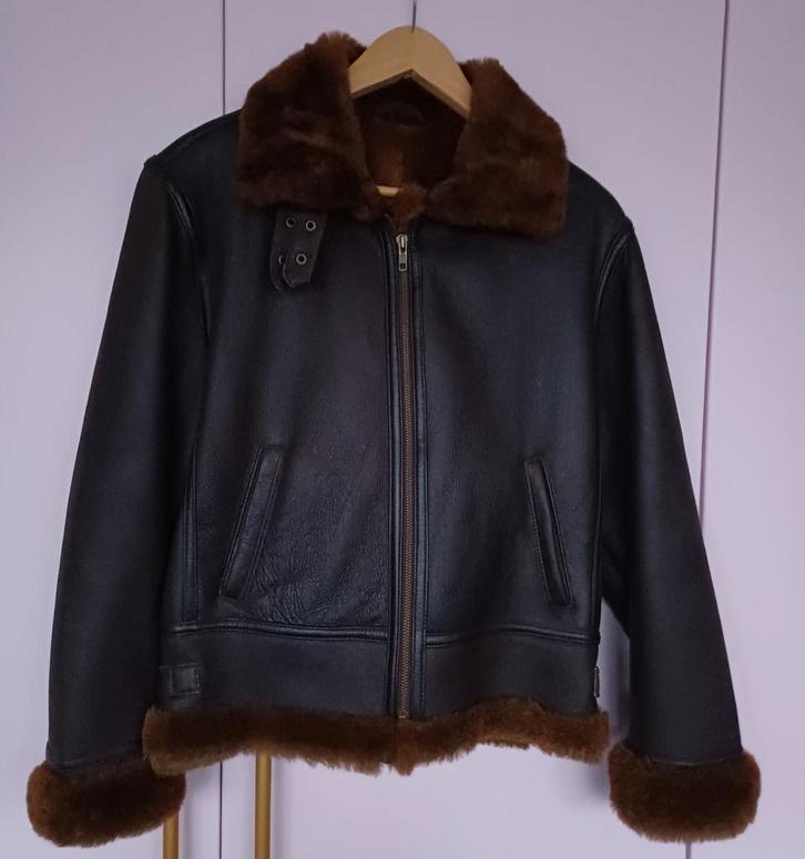 Nieuwe leren lammycoat/piloten jack, Kleding | Dames, Jassen | Winter, Nieuw, Maat 42/44 (L), Bruin, Ophalen of Verzenden