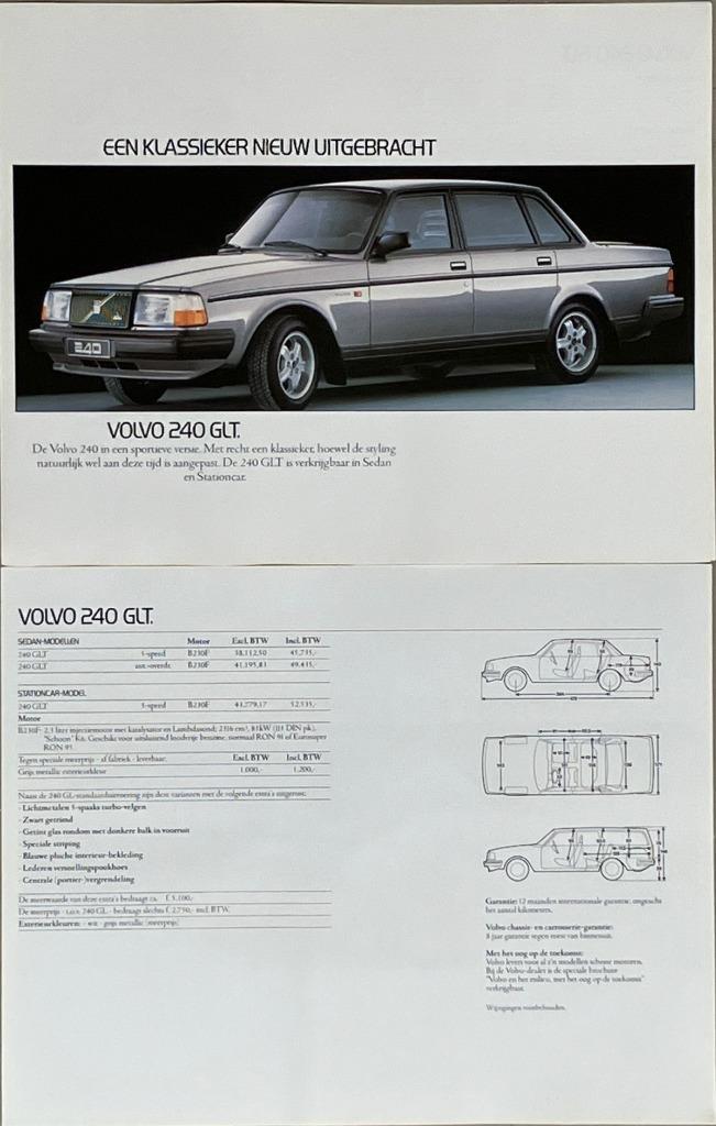 Folder flyer. Volvo 240 GLT klassieker opn.uitgebracht 2 blz, Boeken, Auto's | Folders en Tijdschriften, Zo goed als nieuw, Volvo