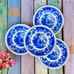 Engelse gebaksbordjes blauw wit porselein mooi tafereeltje, Gebruikt, Ophalen of Verzenden, Bord(en), Overige stijlen