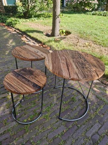Salontafel staal/hout set van 3  beschikbaar voor biedingen