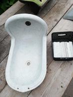 Antiek fonteintje blauw geaderd hoge rug mooie vorm, Ophalen