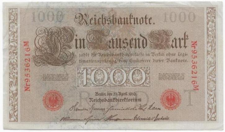 Duitse Rijk, 1000 Mark 1910 KM# P.44b, Postzegels en Munten, Bankbiljetten | Europa | Niet-Eurobiljetten, Los biljet, Duitsland