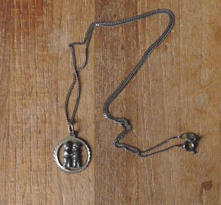 Ketting zilver met tweeling hanger sterrenbeeld tweelingen, Sieraden, Tassen en Uiterlijk, Kettingen, Gebruikt, Zilver, Zilver