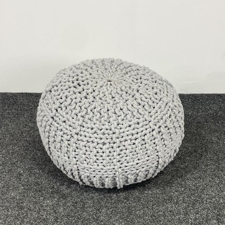 Gebreide Poef - Grijs | Ø 50 cm 25490, Huis en Inrichting, Banken | Voetenbanken en Poefen, Gebruikt, 50 tot 75 cm, 50 tot 75 cm