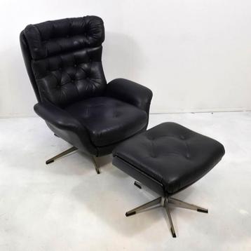 Midcentury fauteuil leder met chrome loungestoel 60s/70s beschikbaar voor biedingen