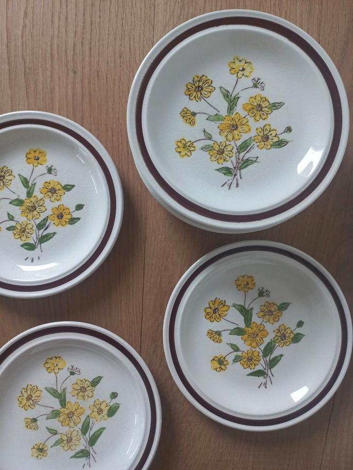 Vintage gebaksbordjes met bloem motief, set van 11, Huis en Inrichting, Keuken | Servies, Gebruikt, Ophalen of Verzenden