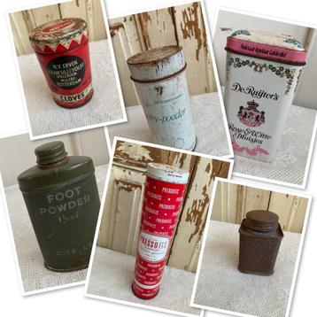Brocante blikjes / oa baby-poeder en foot powder beschikbaar voor biedingen