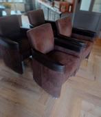 4 mooie Suède lederen eetkamer stoelen, op wieltjes., Ophalen of Verzenden, Zo goed als nieuw, Bruin