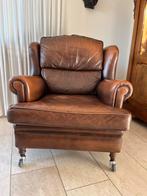 Cognac leren Engelse oorfauteuil, Huis en Inrichting, Fauteuils, Ophalen, Gebruikt, Leer, 75 tot 100 cm