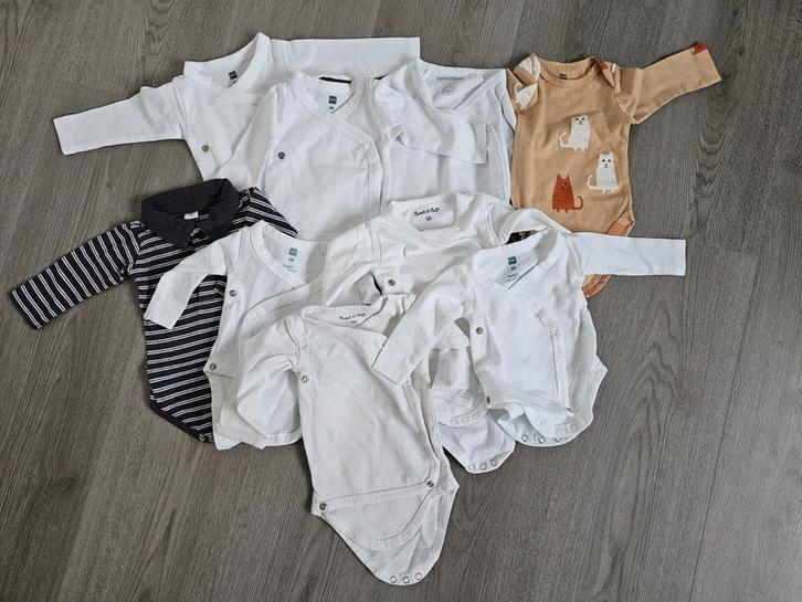 Lange mouwen rompers maat 50 en 56, Kinderen en Baby's, Babykleding | Maat 50, Zo goed als nieuw, Jongetje of Meisje, Nacht- of Onderkleding