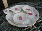 Petit foursetje grote roze roos, schaal met greep + 6 bordje, Antiek en Kunst, Antiek | Servies compleet, Ophalen of Verzenden
