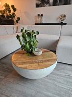 Ronde industriële salontafel kuip wit metaal met hout 70cm, Huis en Inrichting, Ophalen