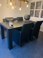 Cielo | Eiken antraciet eetkamertafel RVS rand | 180 x 90 cm, Huis en Inrichting, Ophalen, Gebruikt, Eikenhout, 50 tot 100 cm