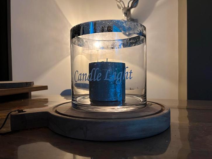 Windlicht met diameter 20 cm - hoogte 20 cm, Huis en Inrichting, Woonaccessoires | Kandelaars en Kaarsen, Zo goed als nieuw, Kaars