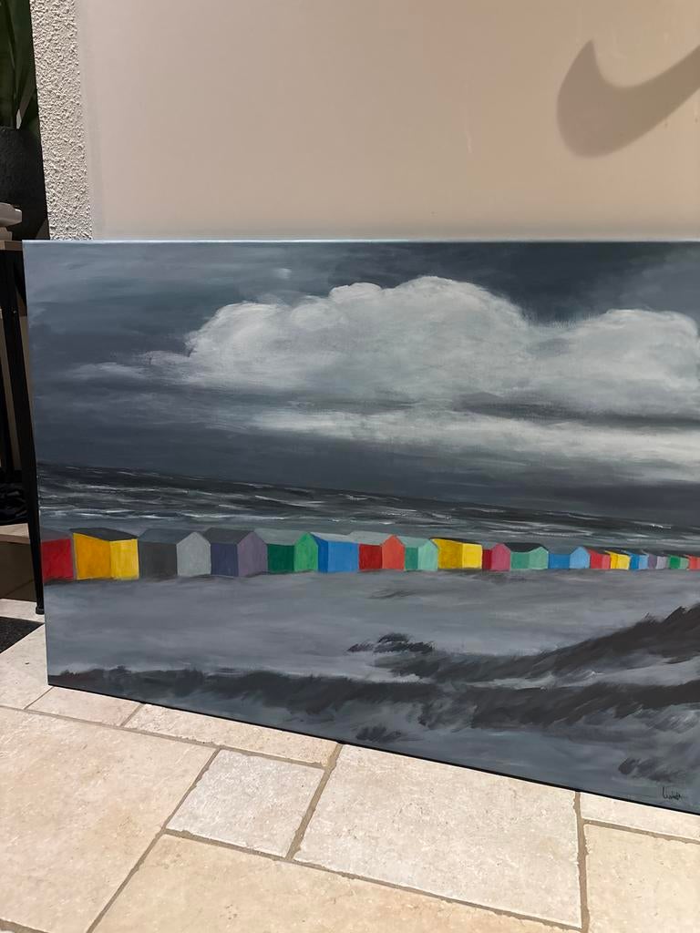 Schilderij Liesbeth Melles - Strandhuisjes, Ophalen of Verzenden