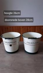 EMAILLE BEIGE AARDAPPELEN EN GROENTEN EMMER MET GOUDEN BIES, Antiek en Kunst, Ophalen of Verzenden