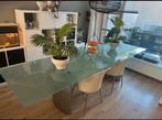 Glazen eettafel / vergadertafel met metalen onderstel 3 MTR, Ophalen, 100 tot 150 cm, 200 cm of meer, Vijf personen of meer