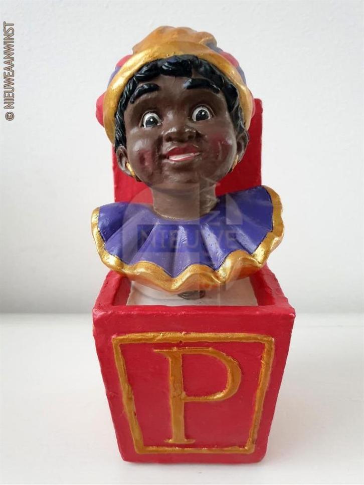 Authentiek etalage beeld zwarte Piet op veer - 22cm, rood, Diversen, Sinterklaas, Zo goed als nieuw, Verzenden