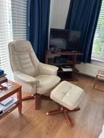 Luxe Lederen Relaxstoel met Hocker, Antiek en Kunst, Ophalen