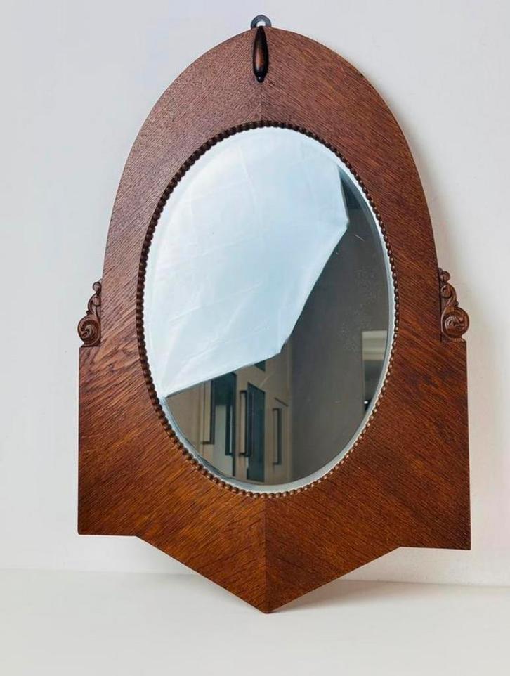 Amsterdamse school Art deco spiegel 1920, Antiek en Kunst, Antiek | Spiegels, Minder dan 50 cm, Overige vormen, Ophalen of Verzenden