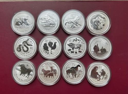Volledige Lunar II set (2008–2019) – 1 oz zilver – 12 munten, Postzegels en Munten, Edelmetalen en Baren, Zilver, Ophalen of Verzenden