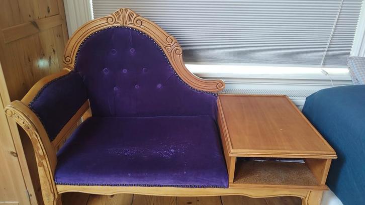 Antiek Bankje met Tafel - Paars Velours, Antiek en Kunst, Antiek | Meubels | Stoelen en Banken, Ophalen