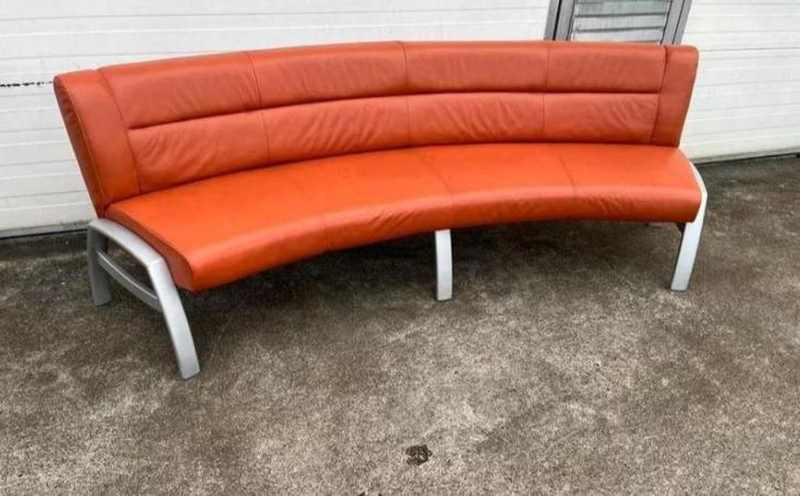 Echt lederen eetkamer horeca restaurant bank met stoelen, Huis en Inrichting, Stoelen, Zo goed als nieuw, Drie, Leer, Metaal, Overige kleuren