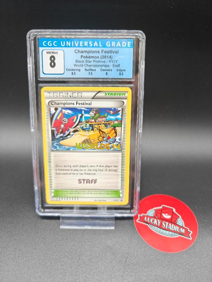 Pokemon Champions Festival Staff Promo CGC 8, Hobby en Vrije tijd, Verzamelkaartspellen | Pokémon, Zo goed als nieuw, Losse kaart