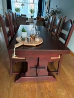 Massief eiken kloostertafel met 6 stoelen, Huis en Inrichting, Tafels | Eettafels, Ophalen, Gebruikt, Eikenhout, 50 tot 100 cm