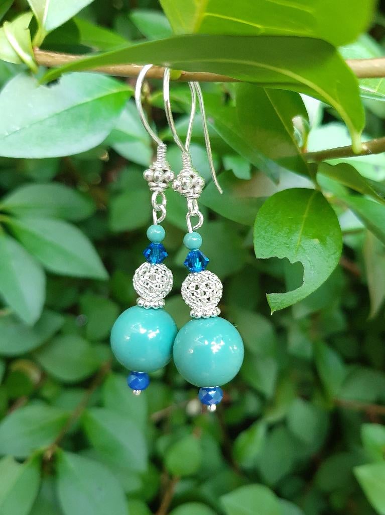 Oorbellen Jadina swarovski parels-kristalglas kraal zilver, Sieraden, Tassen en Uiterlijk, Oorbellen, Hangers, Blauw, Nieuw, Zilver