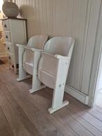 Antiek wit houten bioscoopbankje/-stoelen inklapbaar, Huis en Inrichting, Stoelen, Ophalen, Twee, Wit, Hout
