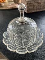 Antieke kristallen boter stolp met zilveren dop, Verzenden